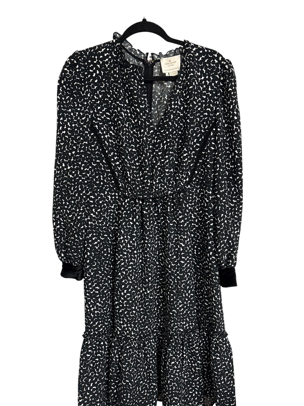 kate spade Black and White Printed Long Sleeve Midi Dress